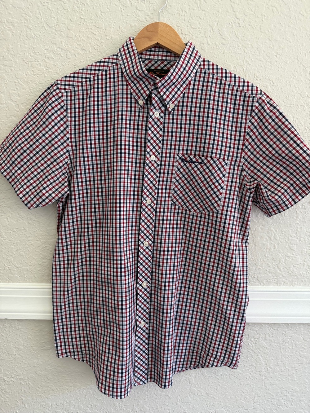Ben Sherman Men’s Short Sleeve Button Down Plaid Shirt | Size: L